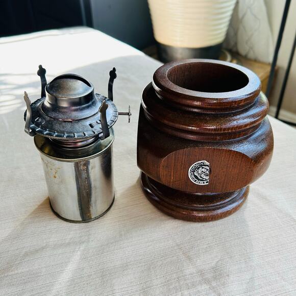 Vintage Lamplight Farms Wood Base Lamp with Metal Canister for Fluid 13” Tall - Picture 2 of 9